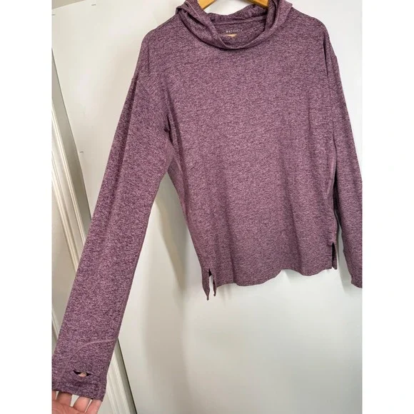 Athleta Uptempo II Hoodie Long Sleeve Heathered Purple Shirt Size M Athletic Top - Picture 4 of 10